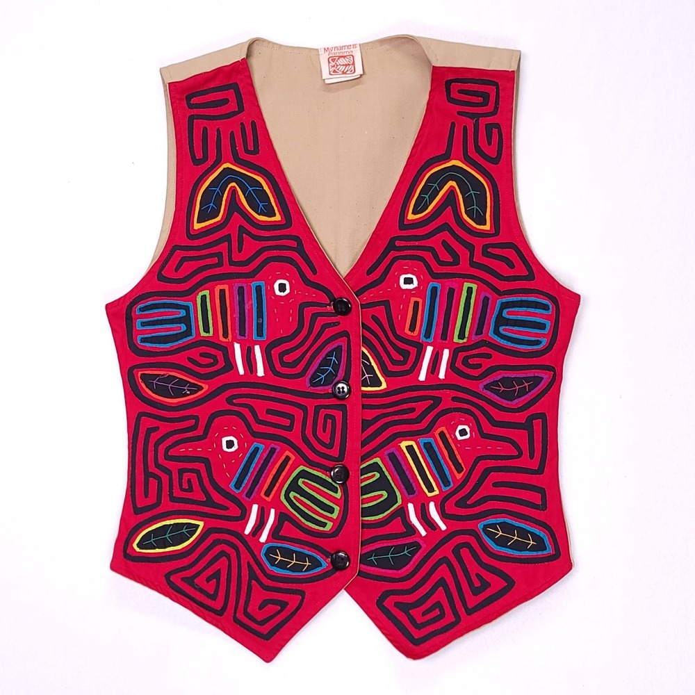 Vintage‎ My Name Is Panama Molas Vest Tropical Birds Womens Small
